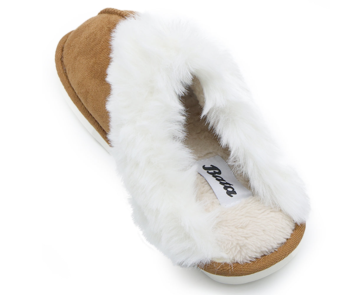 furry camel suede slippers