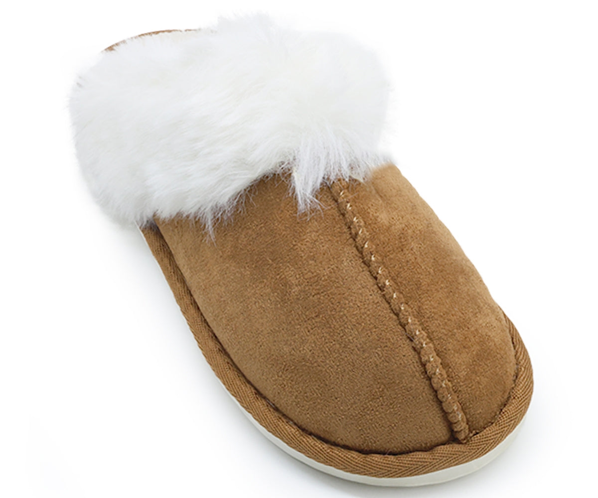furry camel suede slippers
