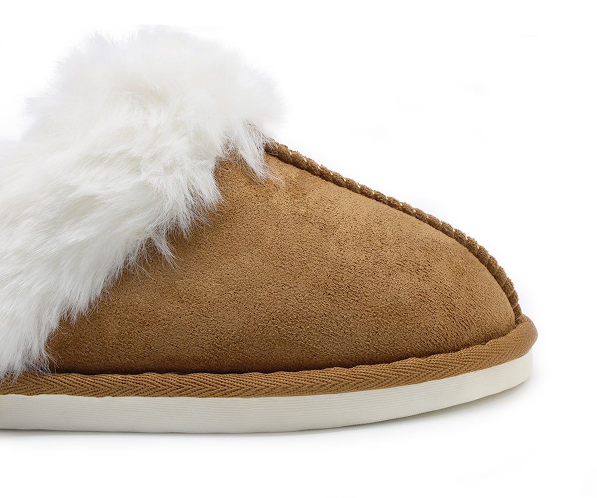 furry camel suede slippers