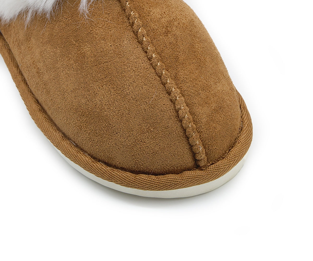 furry camel suede slippers