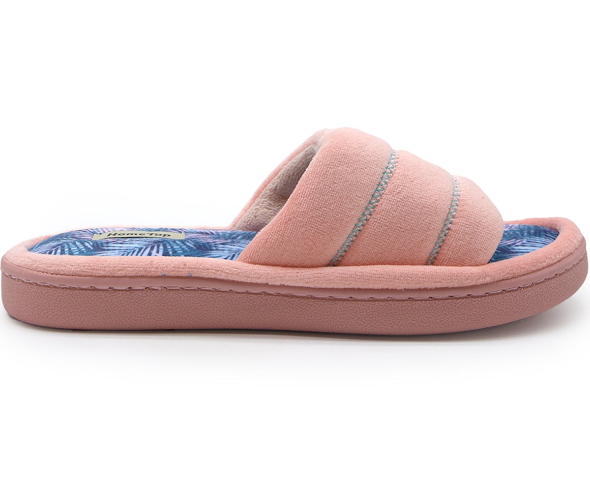 open-toe pink terry slippers