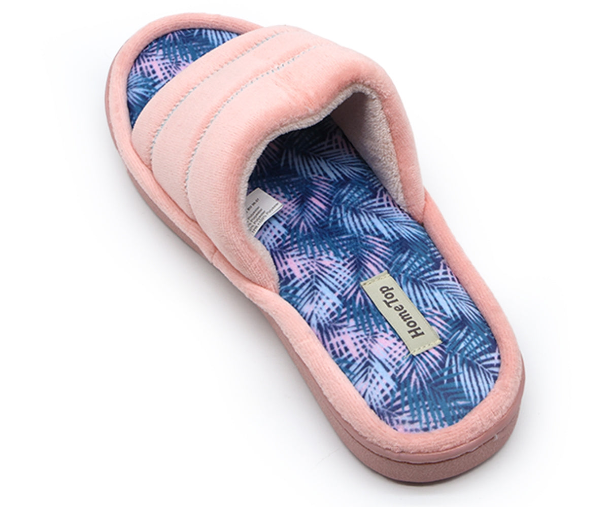 open-toe pink terry slippers