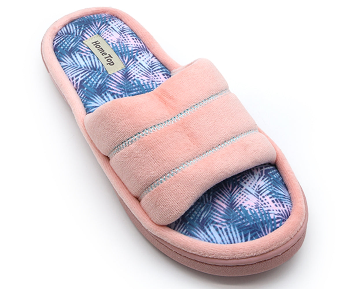 open-toe pink terry slippers