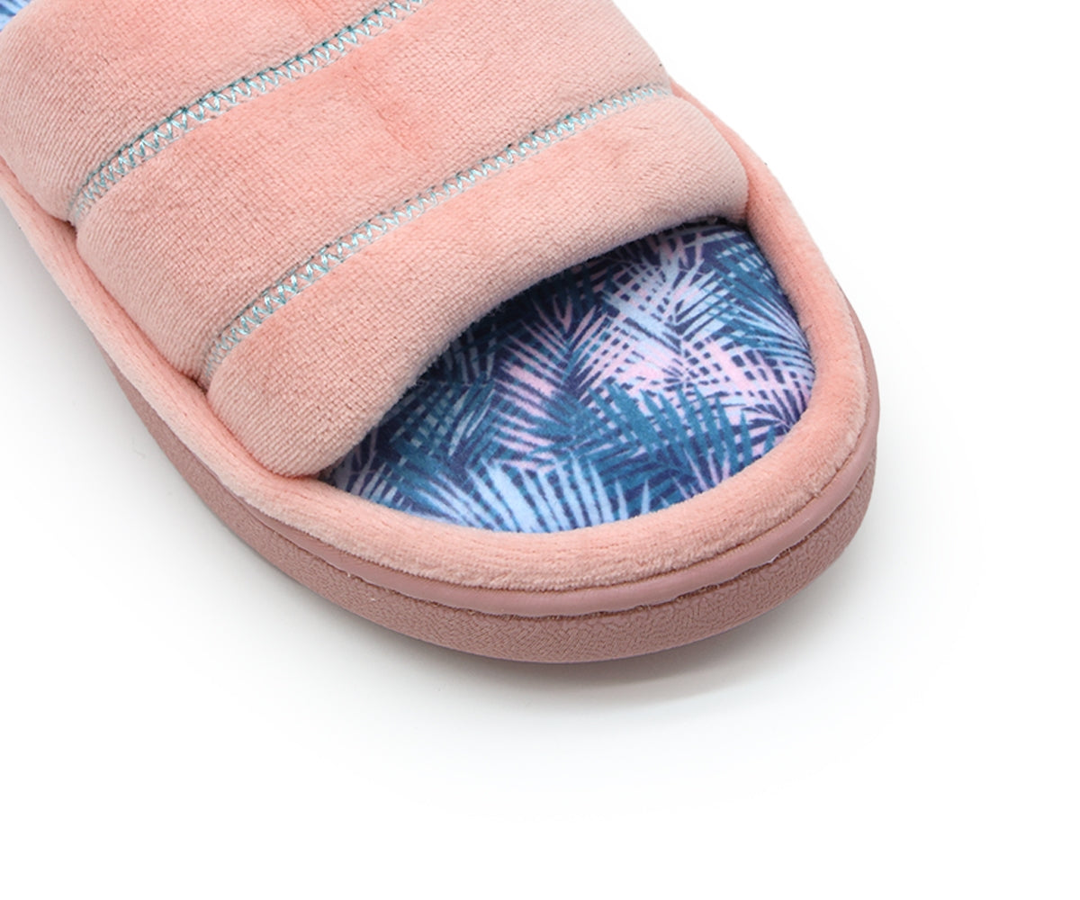 open-toe pink terry slippers