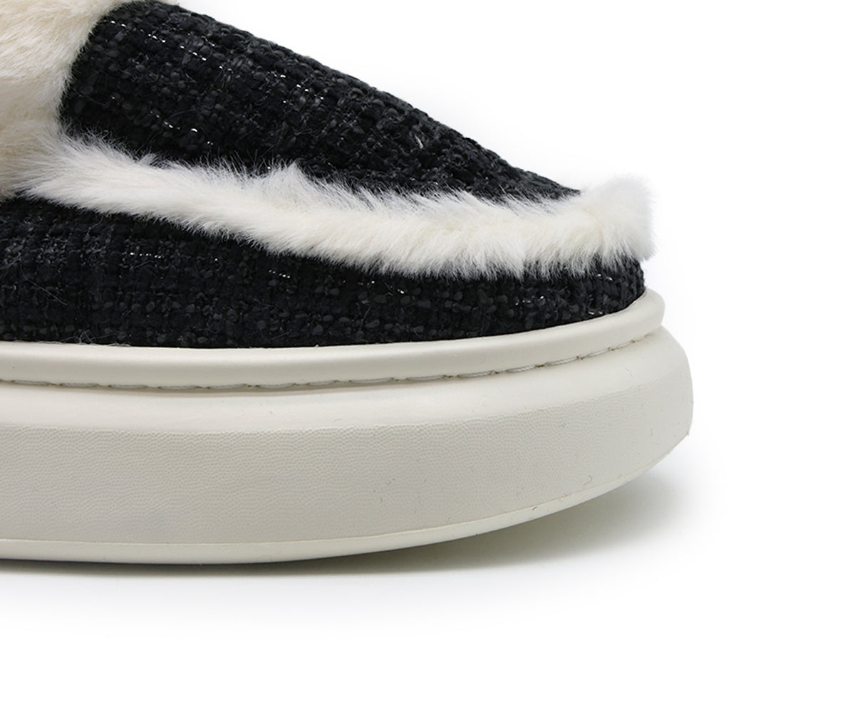 black plaid chunky house slippers