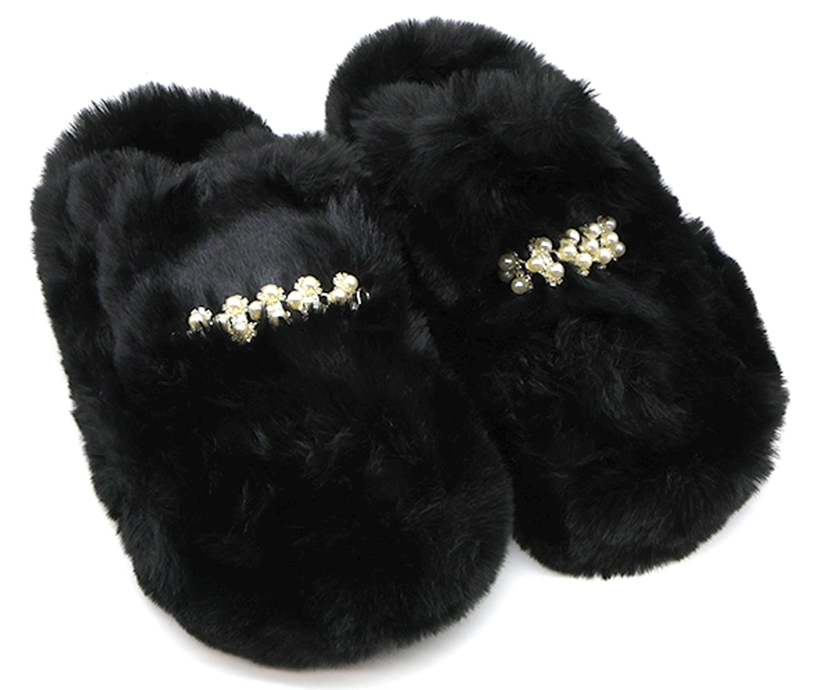 black furry pearl slipper