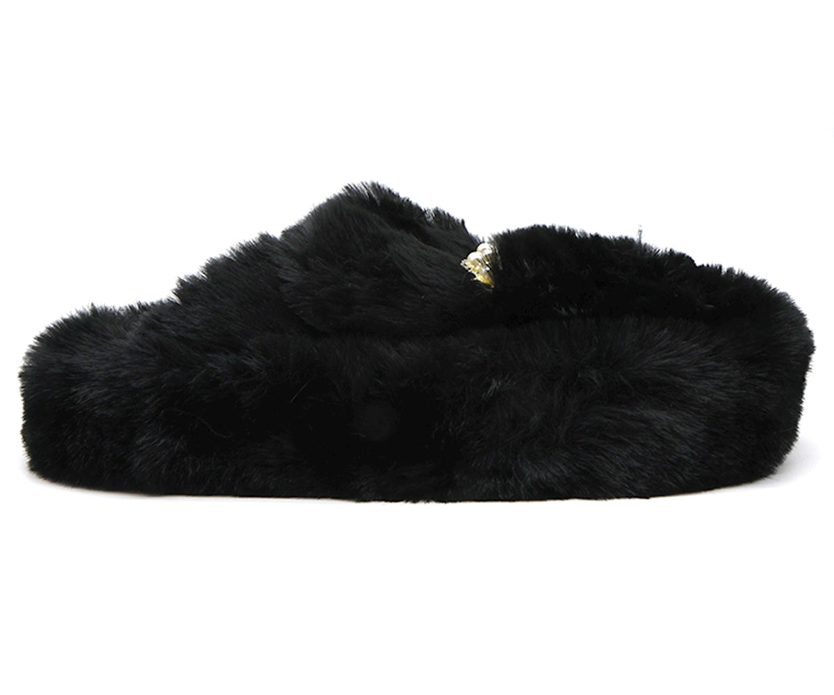black furry pearl slipper