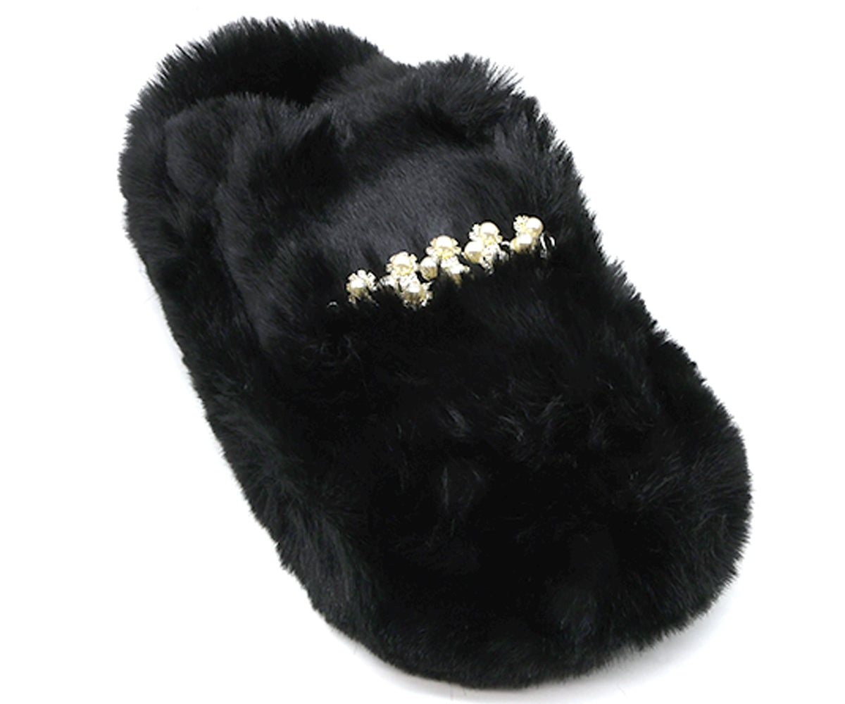 black furry pearl slipper