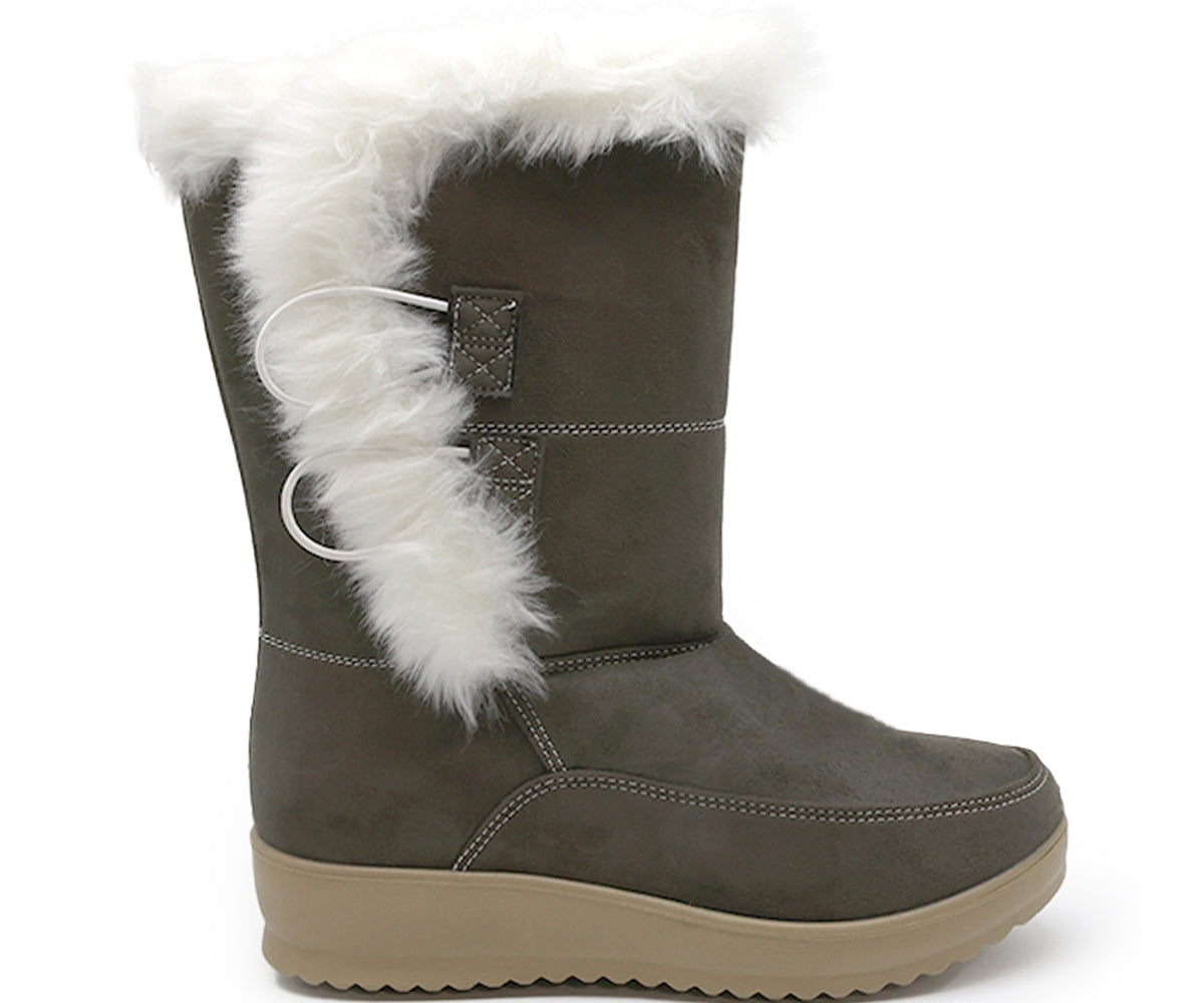 khaki cozy fur calf boots