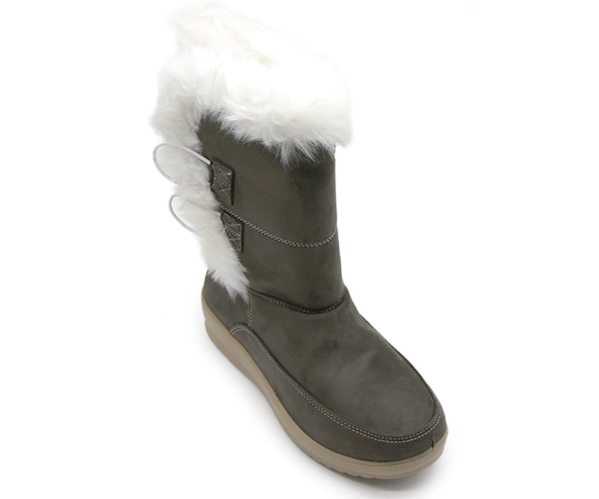 khaki cozy fur calf boots