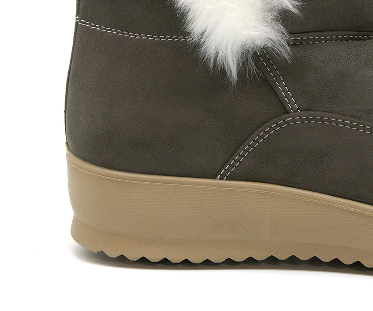 khaki cozy fur calf boots