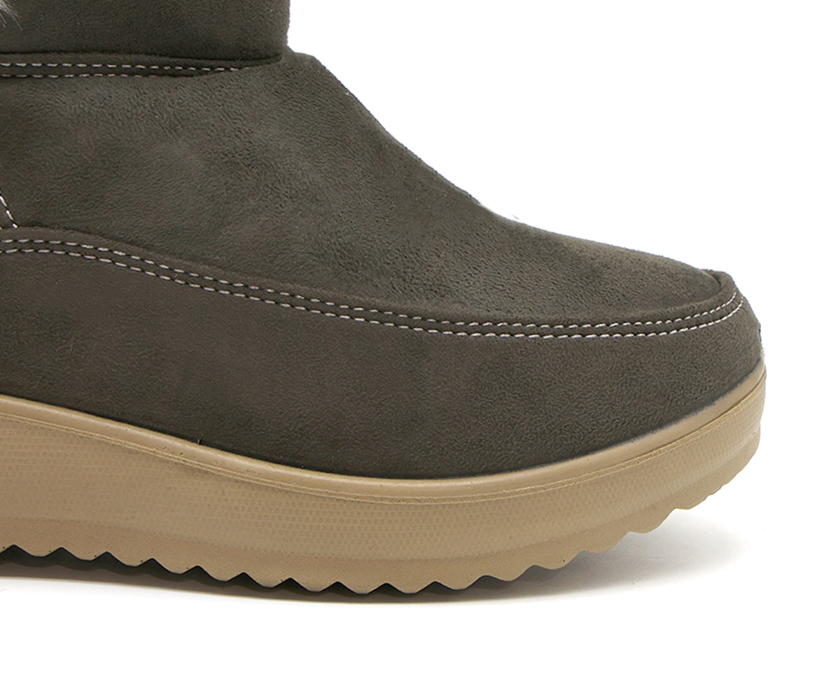 khaki cozy fur calf boots