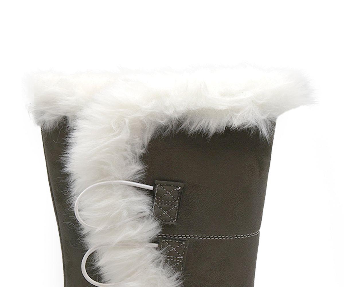 khaki cozy fur calf boots