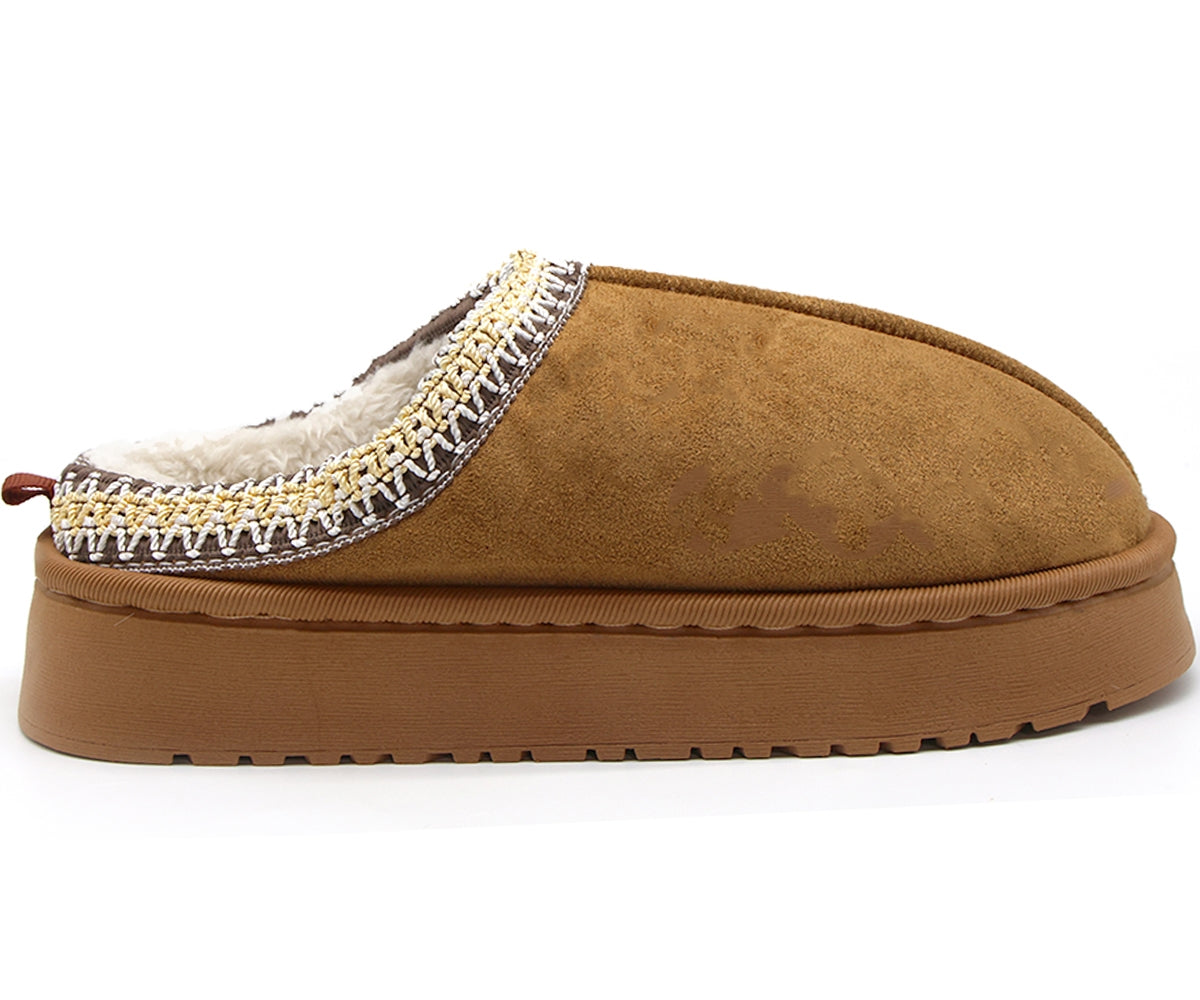 camel flatform fur-lined slippers