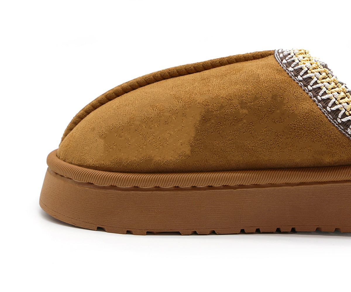 camel flatform fur-lined slippers