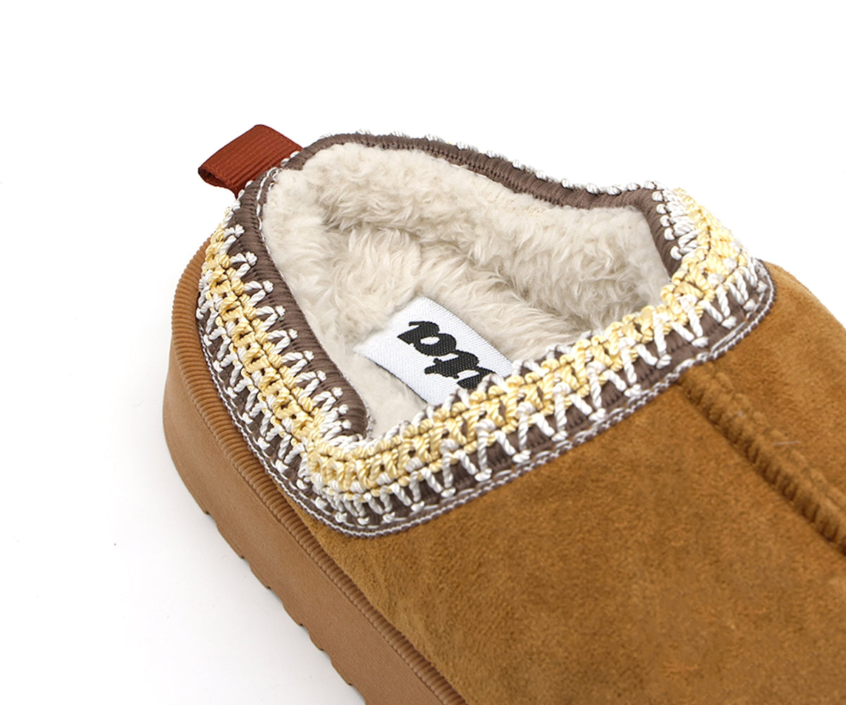 camel flatform fur-lined slippers