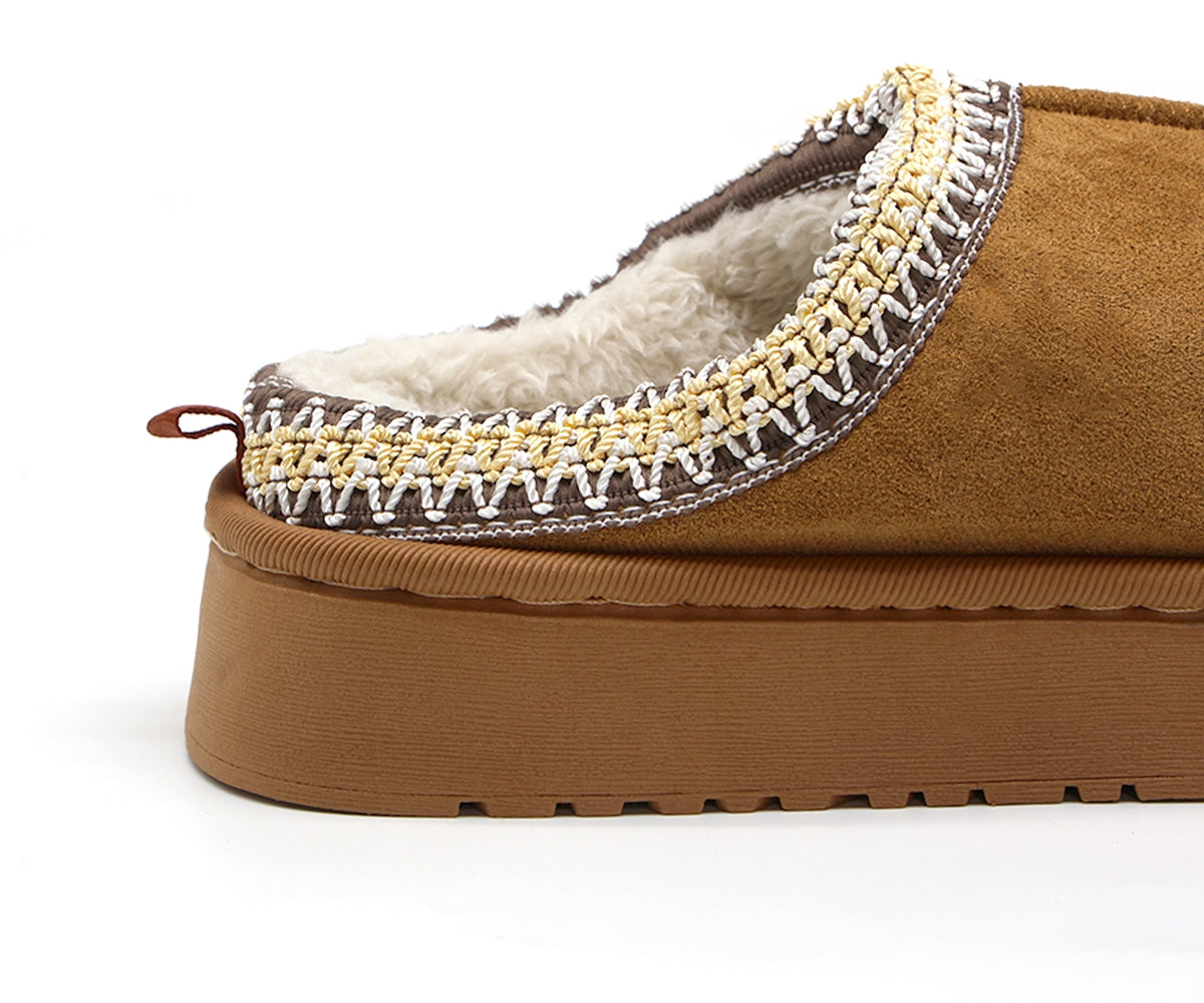 camel flatform fur-lined slippers