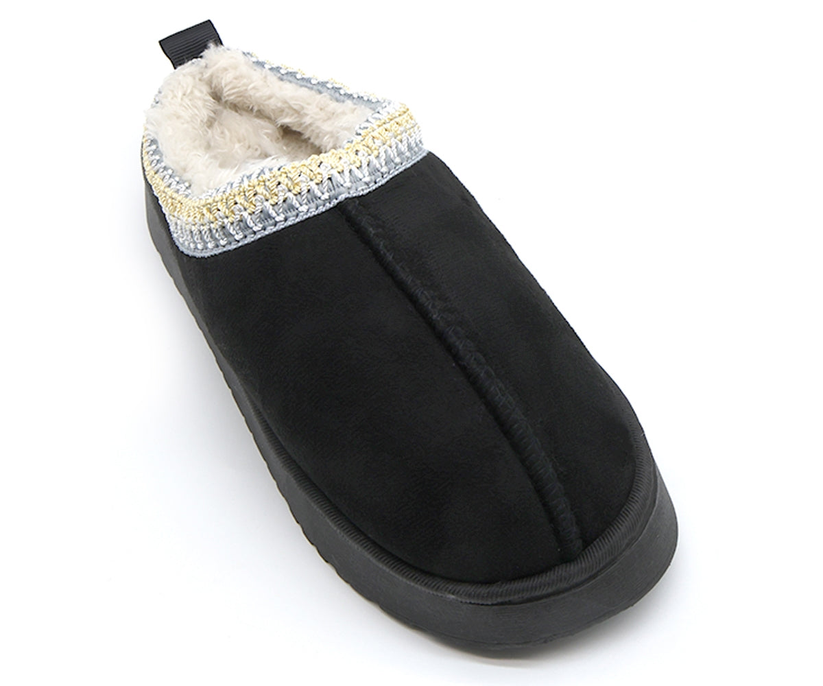 black flatform fur-lined slippers