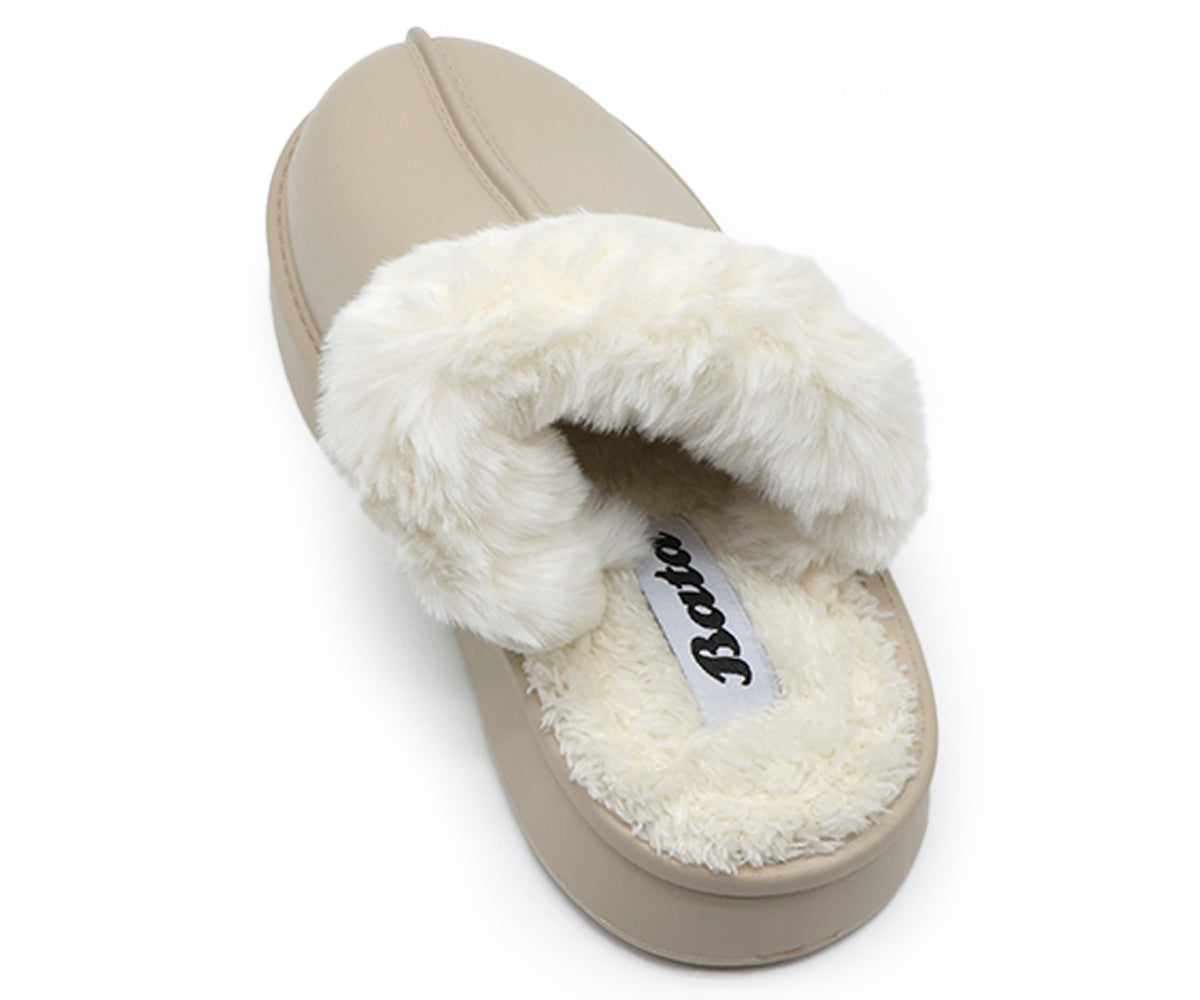 beige waterproof furry slippers