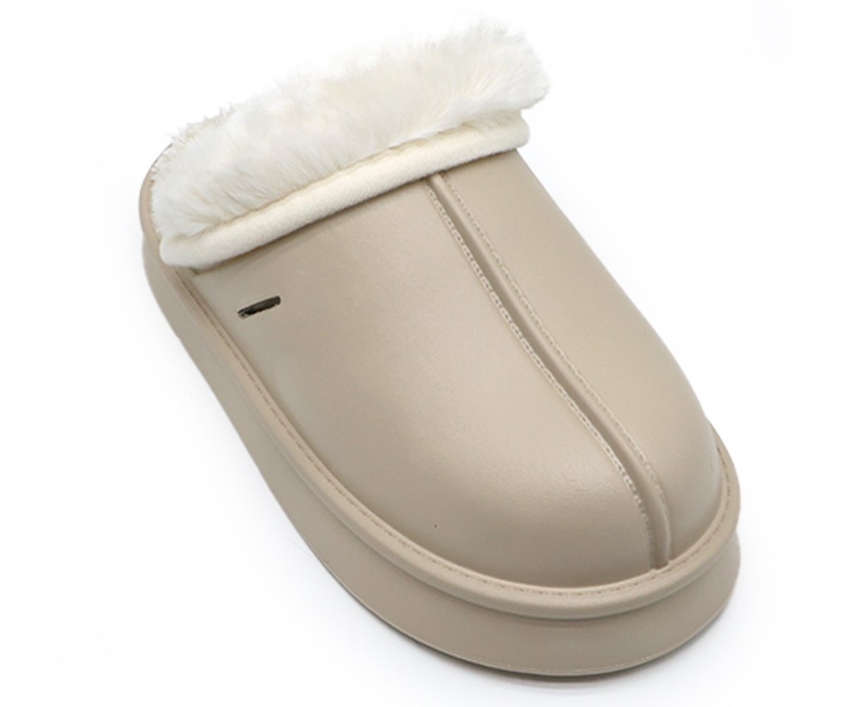 beige waterproof furry slippers