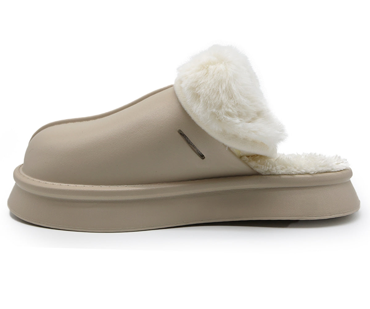 beige waterproof furry slippers