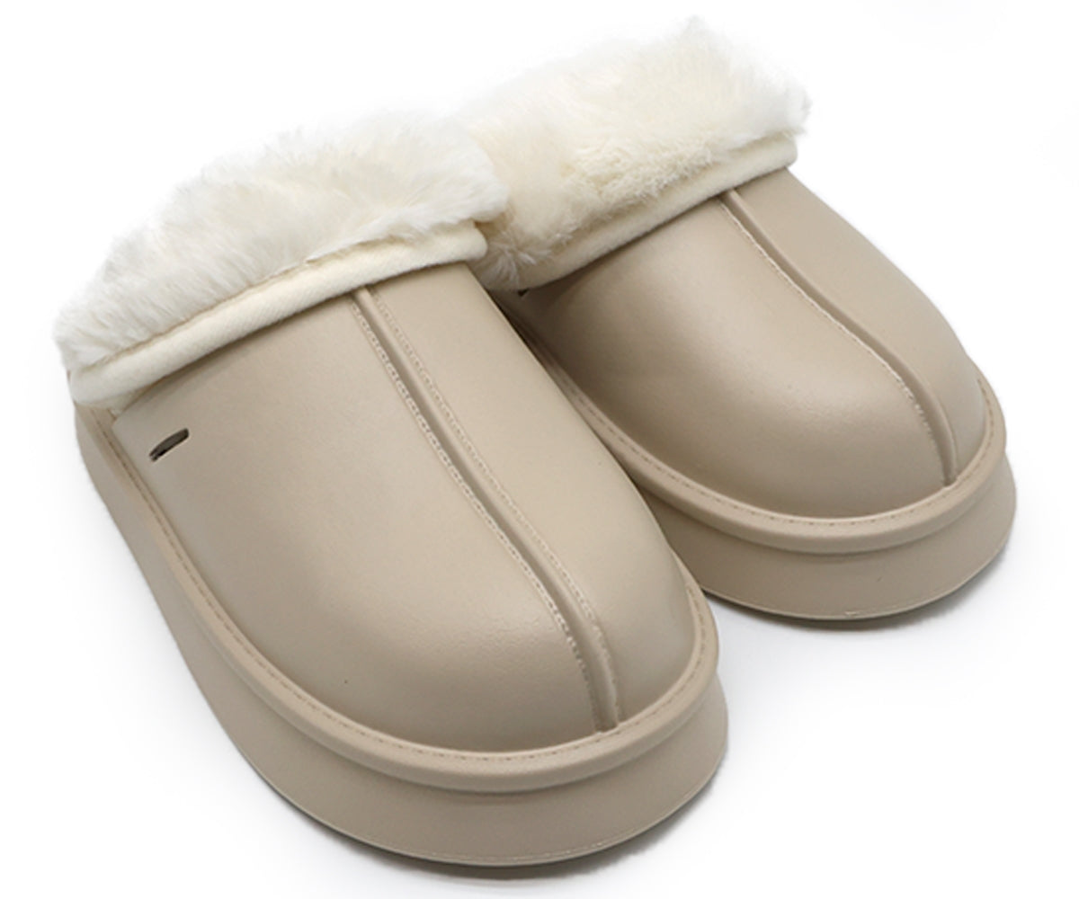 beige waterproof furry slippers