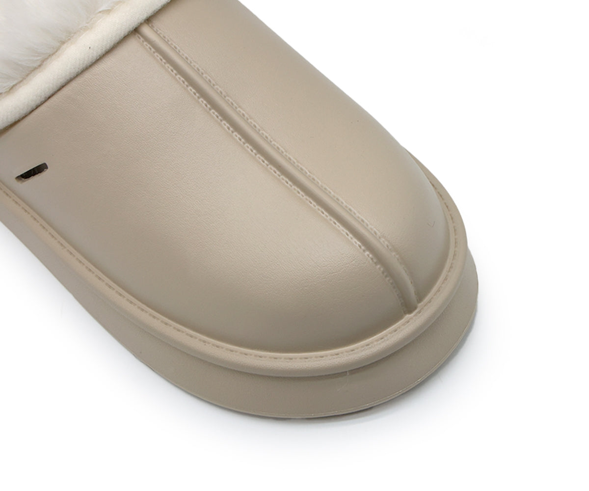 beige waterproof furry slippers
