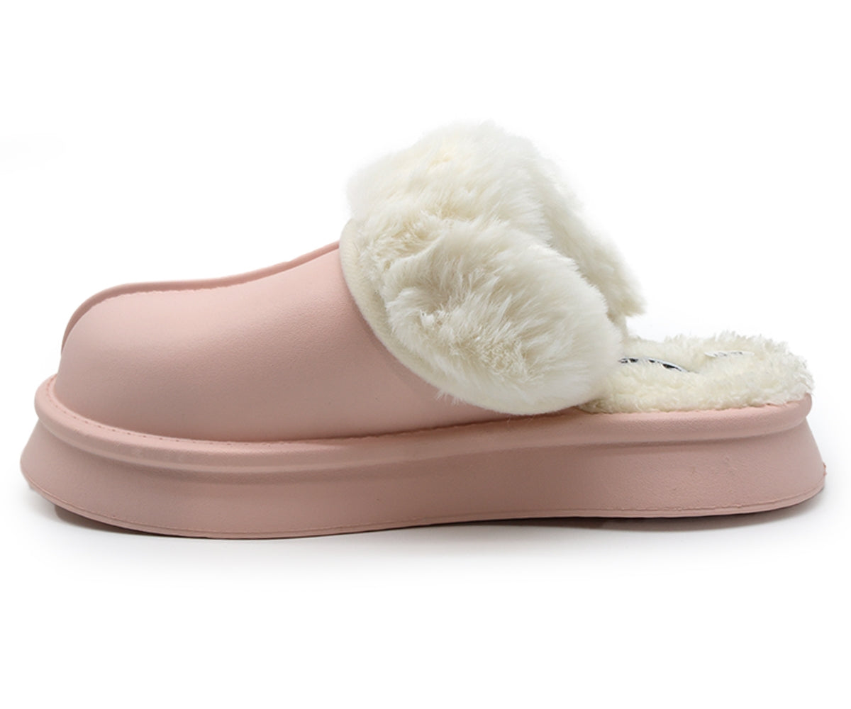 pink waterproof furry slippers