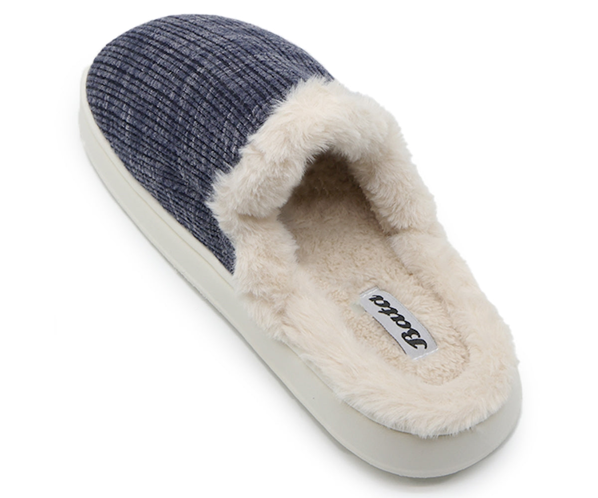 navy plaid contrast slipper