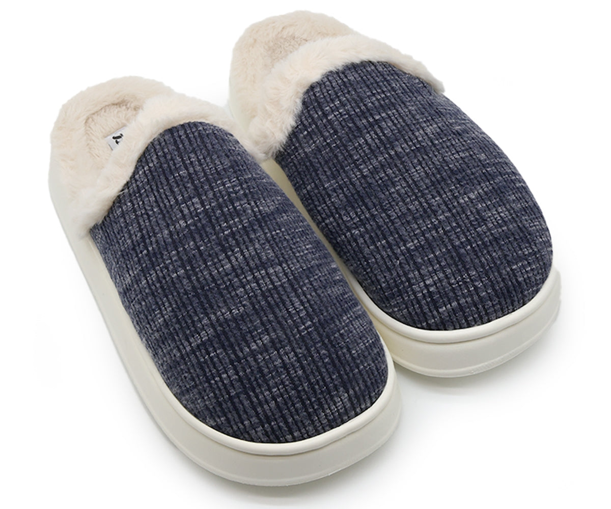 navy plaid contrast slipper