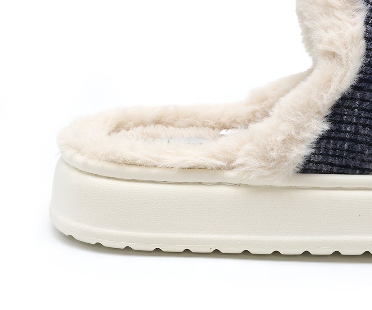 navy plaid contrast slipper