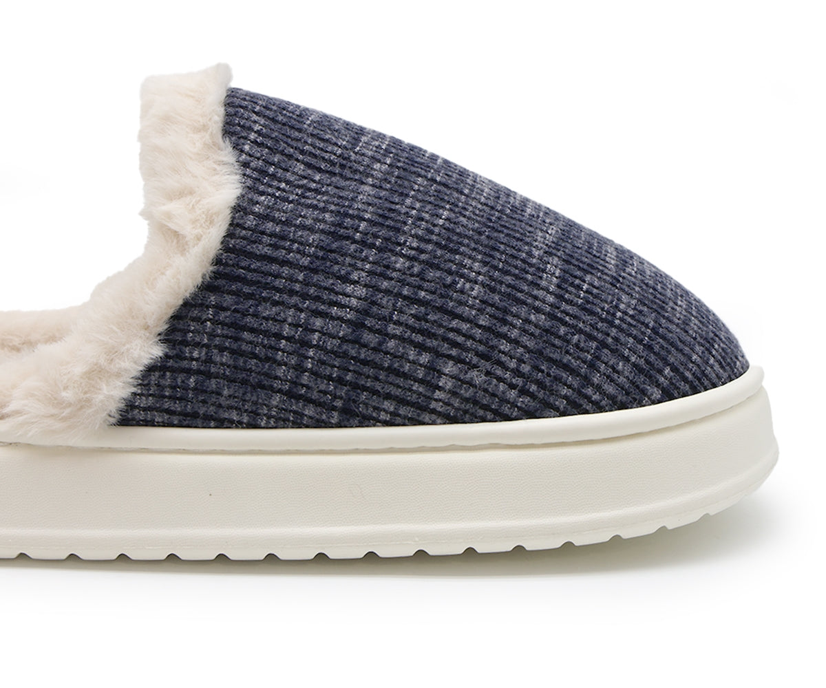 navy plaid contrast slipper