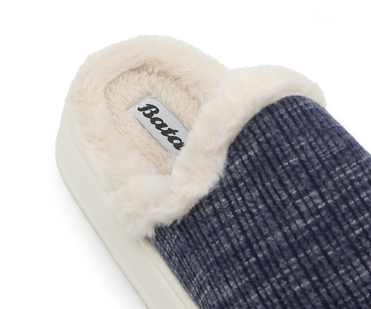 navy plaid contrast slipper