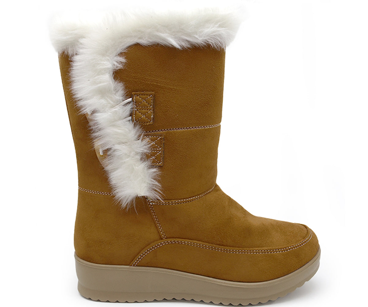 camel cozy fur calf boots