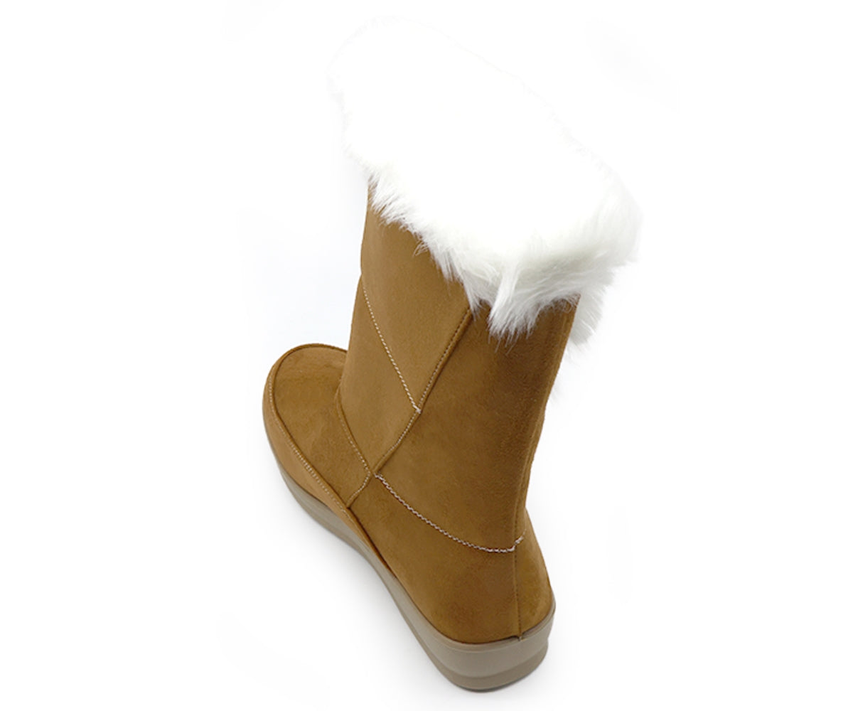 camel cozy fur calf boots