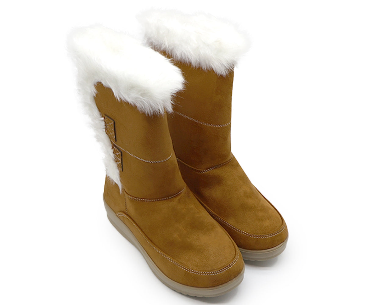 camel cozy fur calf boots