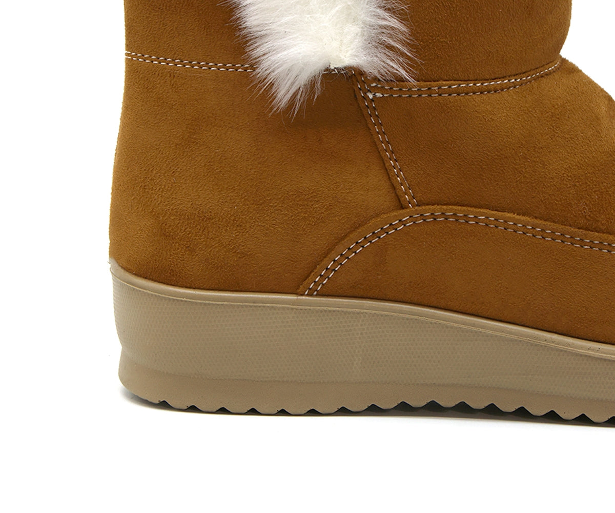 camel cozy fur calf boots