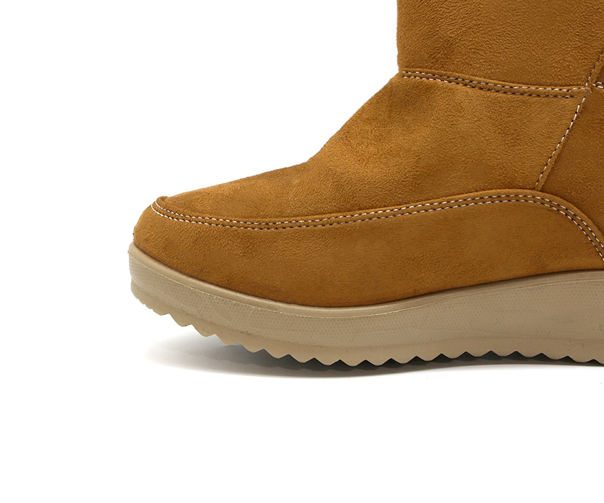 camel cozy fur calf boots