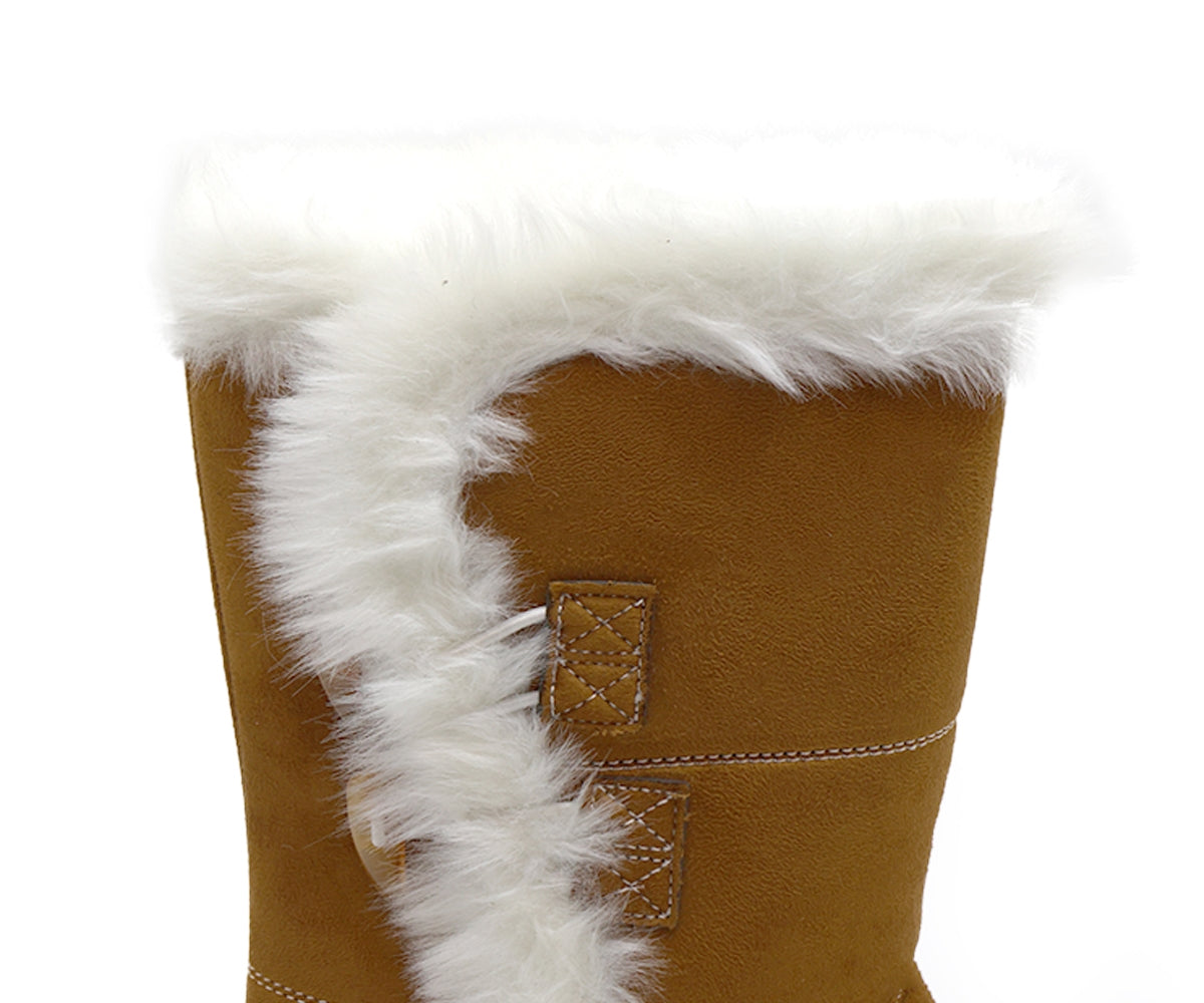 camel cozy fur calf boots
