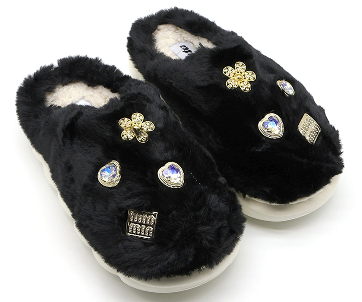 black embellished house slipper