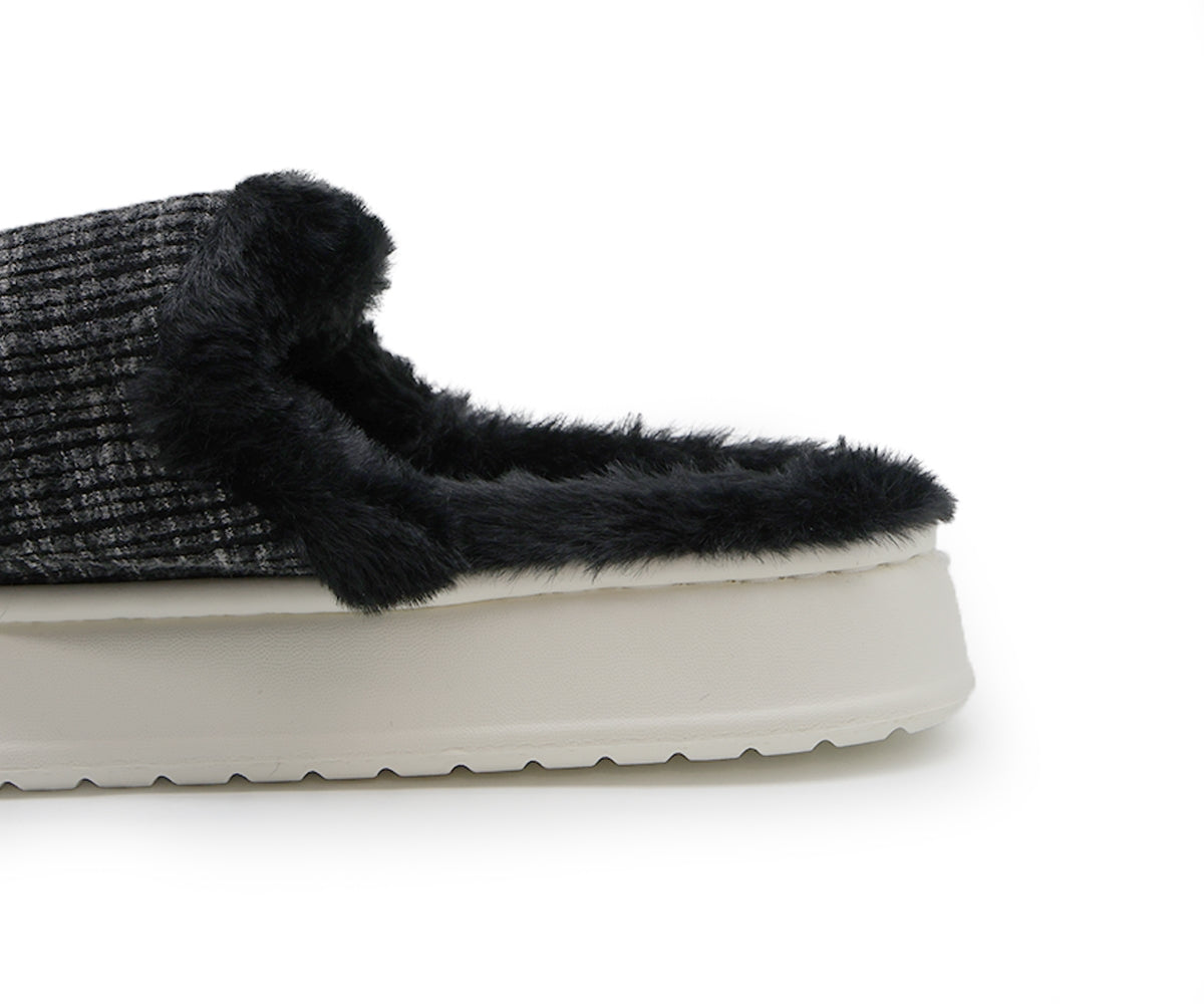 black plaid contrast slipper