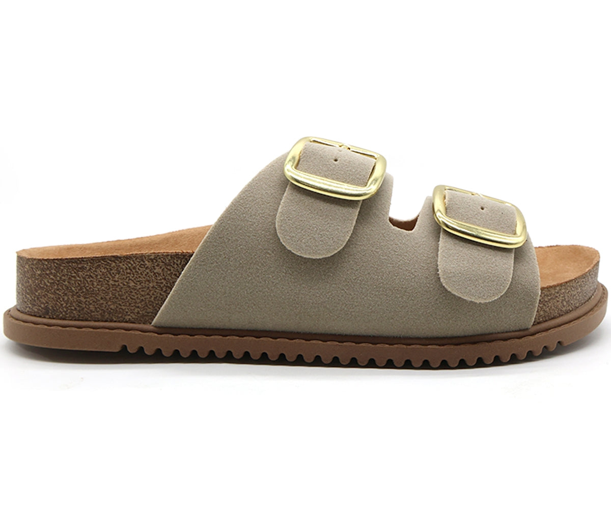 br beige suede cork slides