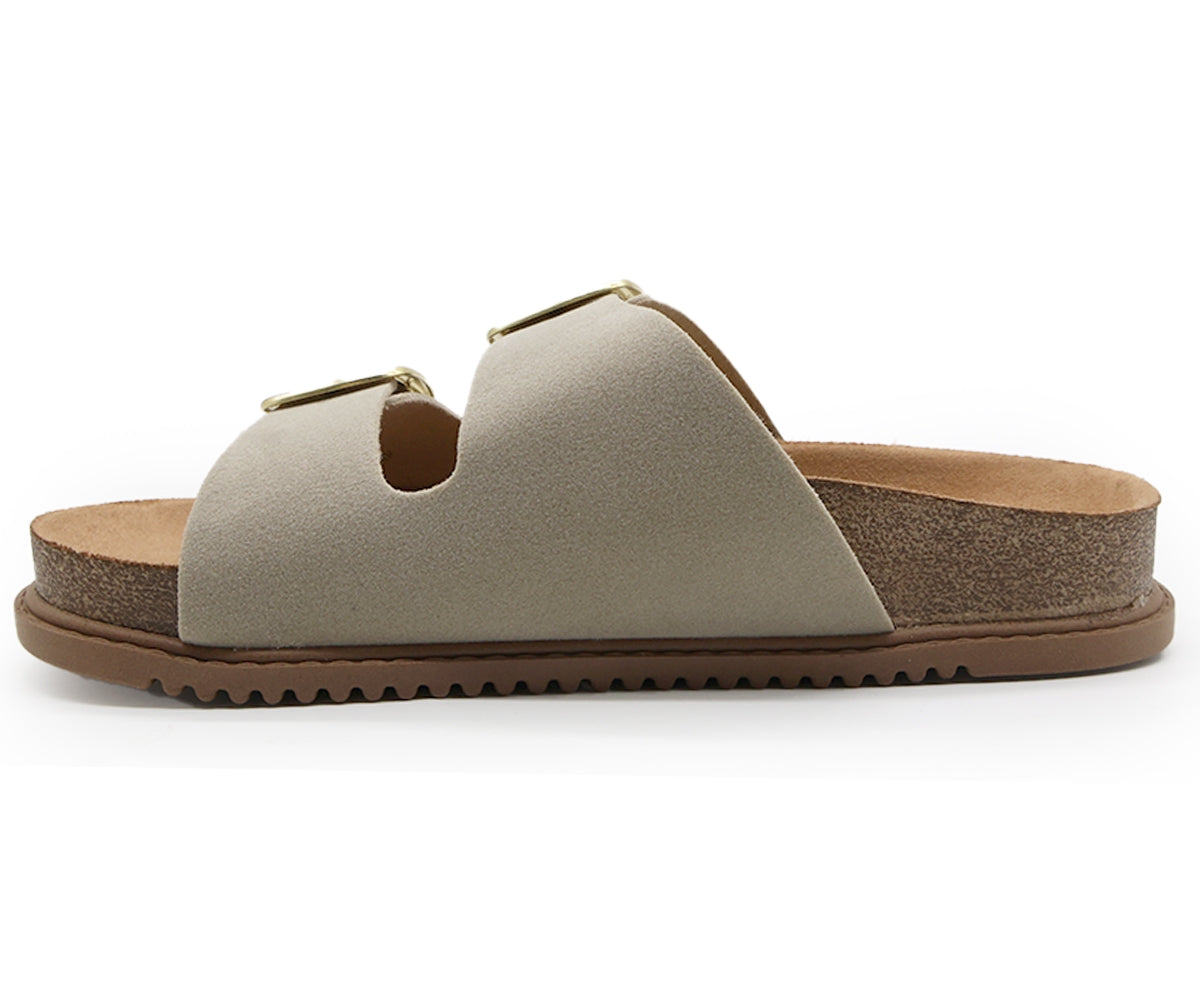 br beige suede cork slides
