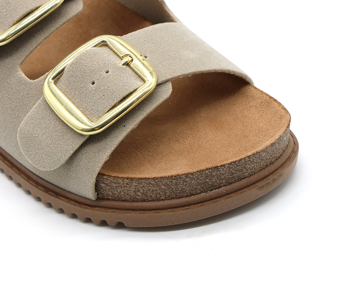 br beige suede cork slides