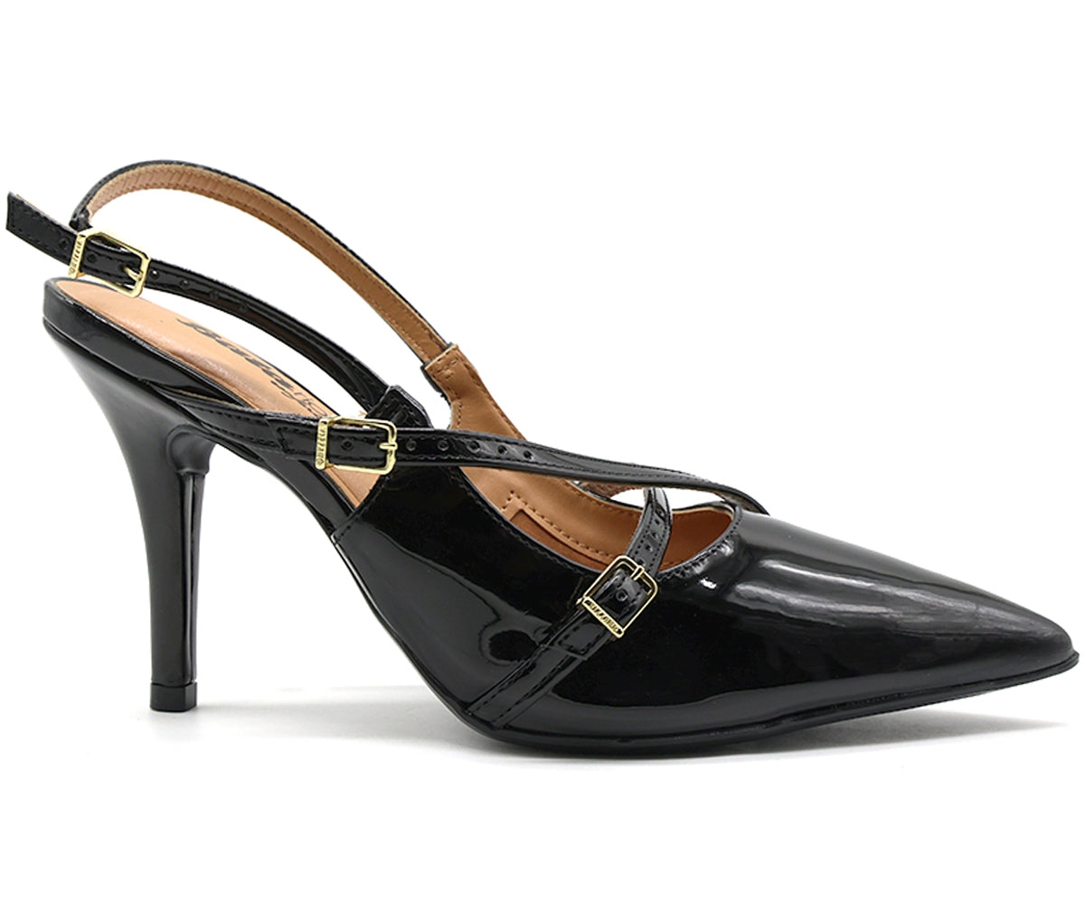 br black buckled slingback stilletos