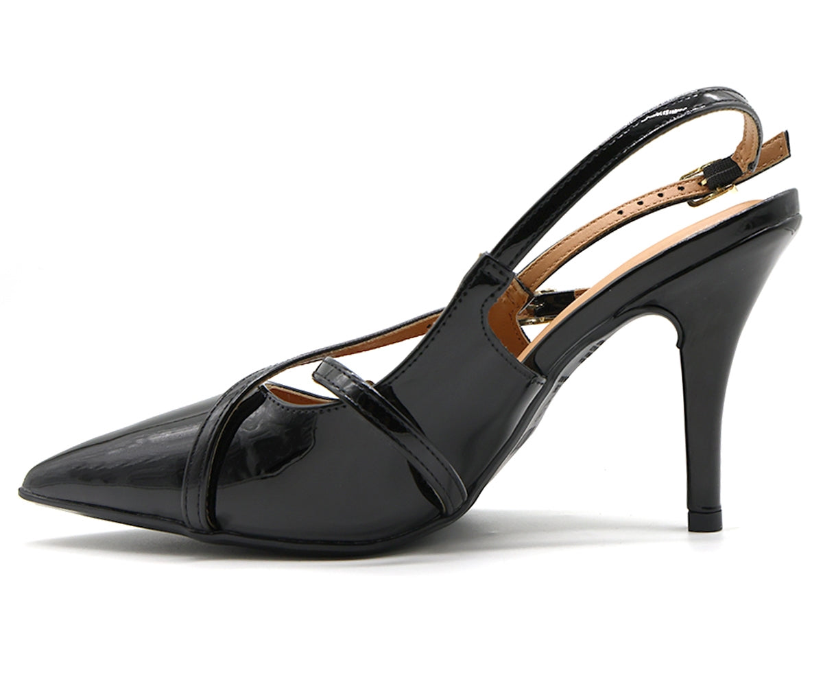 br black buckled slingback stilletos