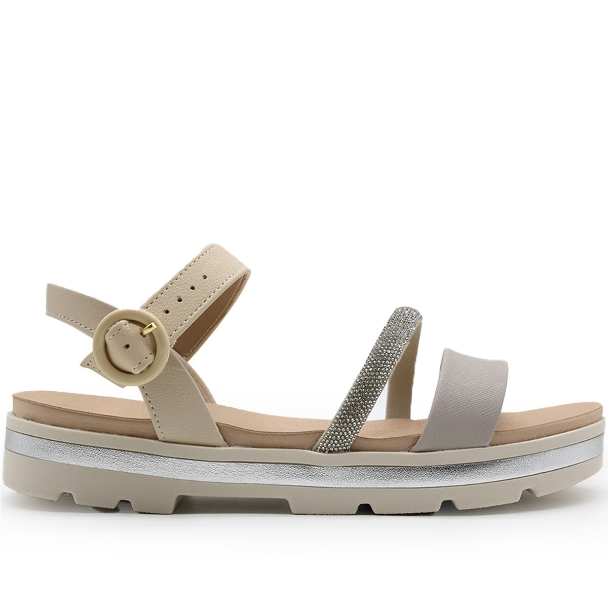 dry tech grey & cream embellished sandals