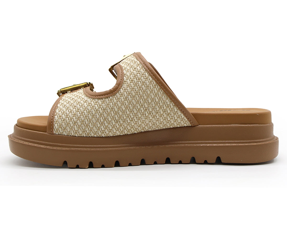 br camel & beige plaid slides