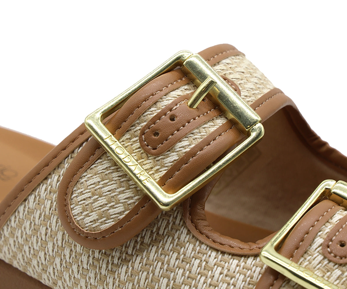 br camel & beige plaid slides