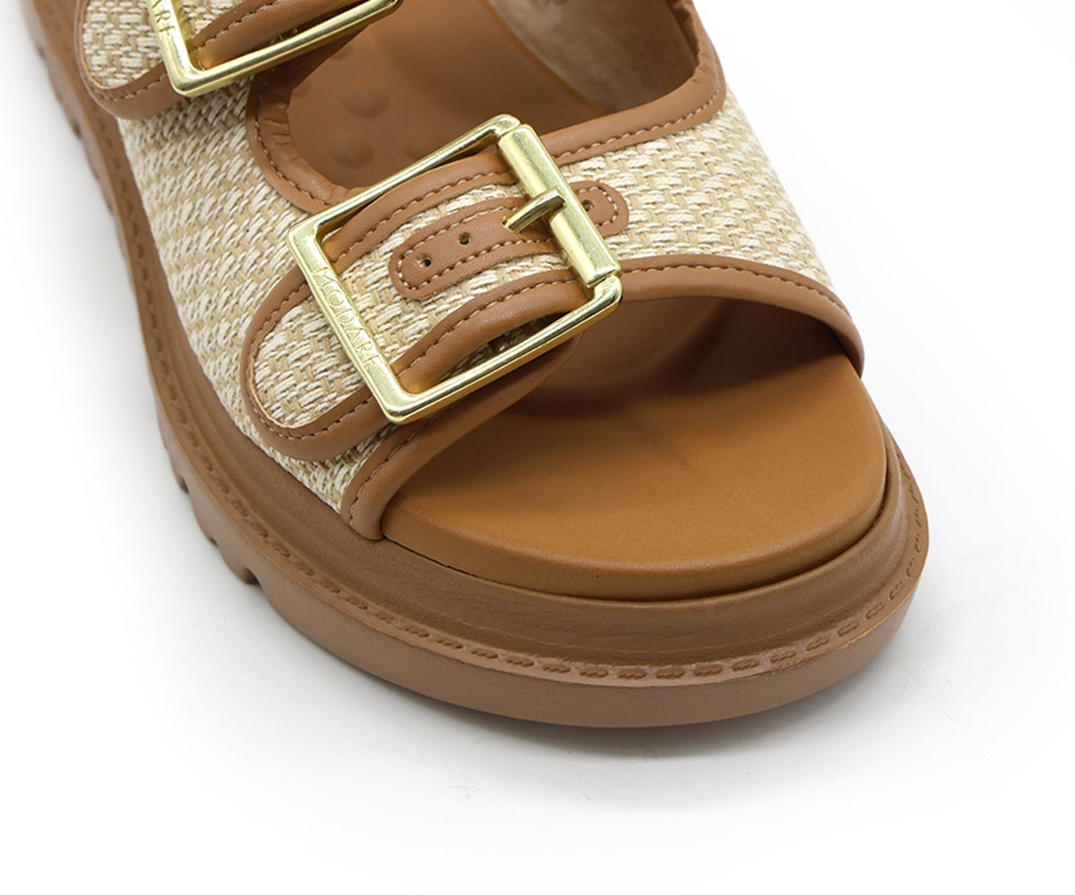 br camel & beige plaid slides